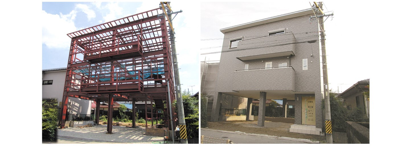 １階を駐車場にした３階建住宅