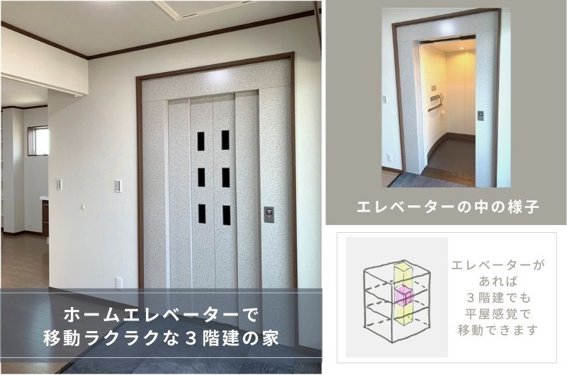 ホームエレベーターで移動ラクラクな３階建の家